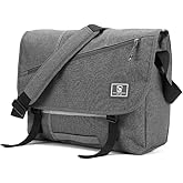 OIWAS Messenger Bag for Men/Women Travel Satchel Bag Canvas Crossbody Bag Small 14 Inch Laptop Shoulder Bags Work Computer Briefcase Grey