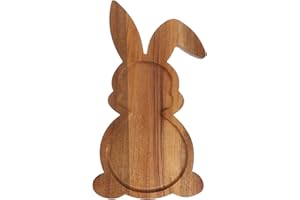 Garneck Farmhouse Bunny Charcuterie Board: 13.76 Inch Acacia Wood Rabbit Shaped Easter Serving Tray Platter Funny Cutting Boa