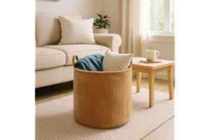 PUTSKA Blanket Basket – Round Storage for Toys and Blankets, Clothes, Stuffed Animals – Soft Baby Girl Basket for Nursery, Kids Room, Bedroom, Living Room – Large, Brown