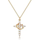 Robaice Valentines Day Gifts Upgraded Crown Cross Necklace for Women, 14K Gold Plated Crown Cross Pendant Necklace, Non-Tarnish Faith Jewelry for Women, Christian Religious Gifts for Her