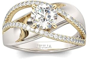 Jeulia Engagement Rings for Women Sterling Silver Two Tone Gold Bridal Sets Crossover Round Engagement Ring Sets Cubic Zircon