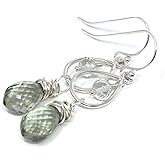 Green Amethyst Earrings Sterling Silver Wrapped Gemstones