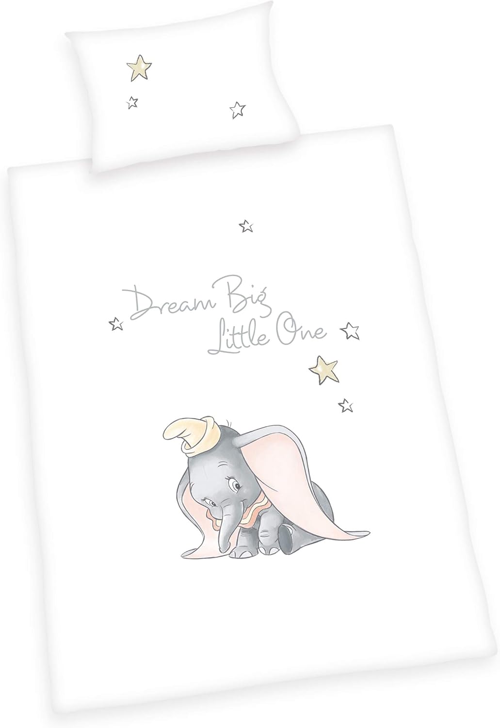 Herding Toddler Bed Linen-Set, Disney's Dumbo, Reversible Design, Duvet Cover 135 x 100cm, Pillow Case 40 x 60cm