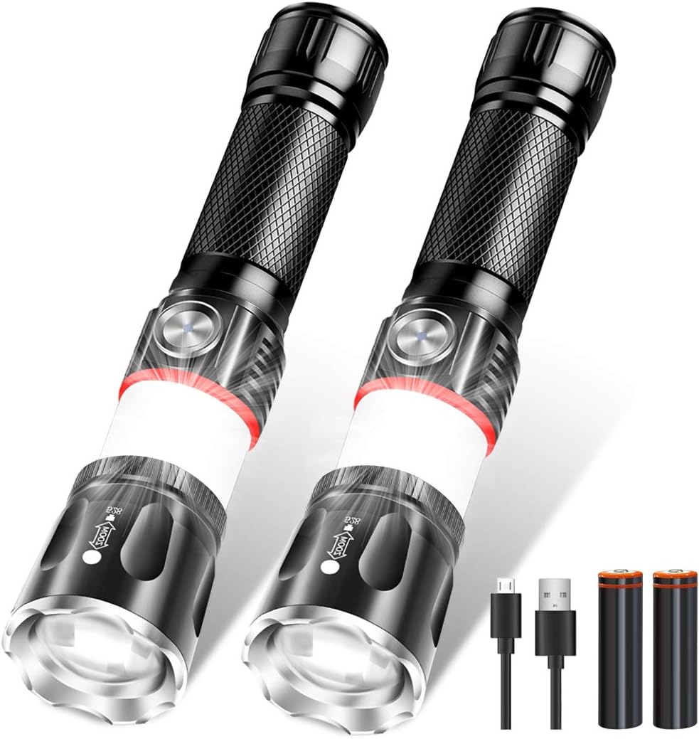 Rechargeable Flashlight, Flashlight with 360 ° COB Work Light, Water Resistant