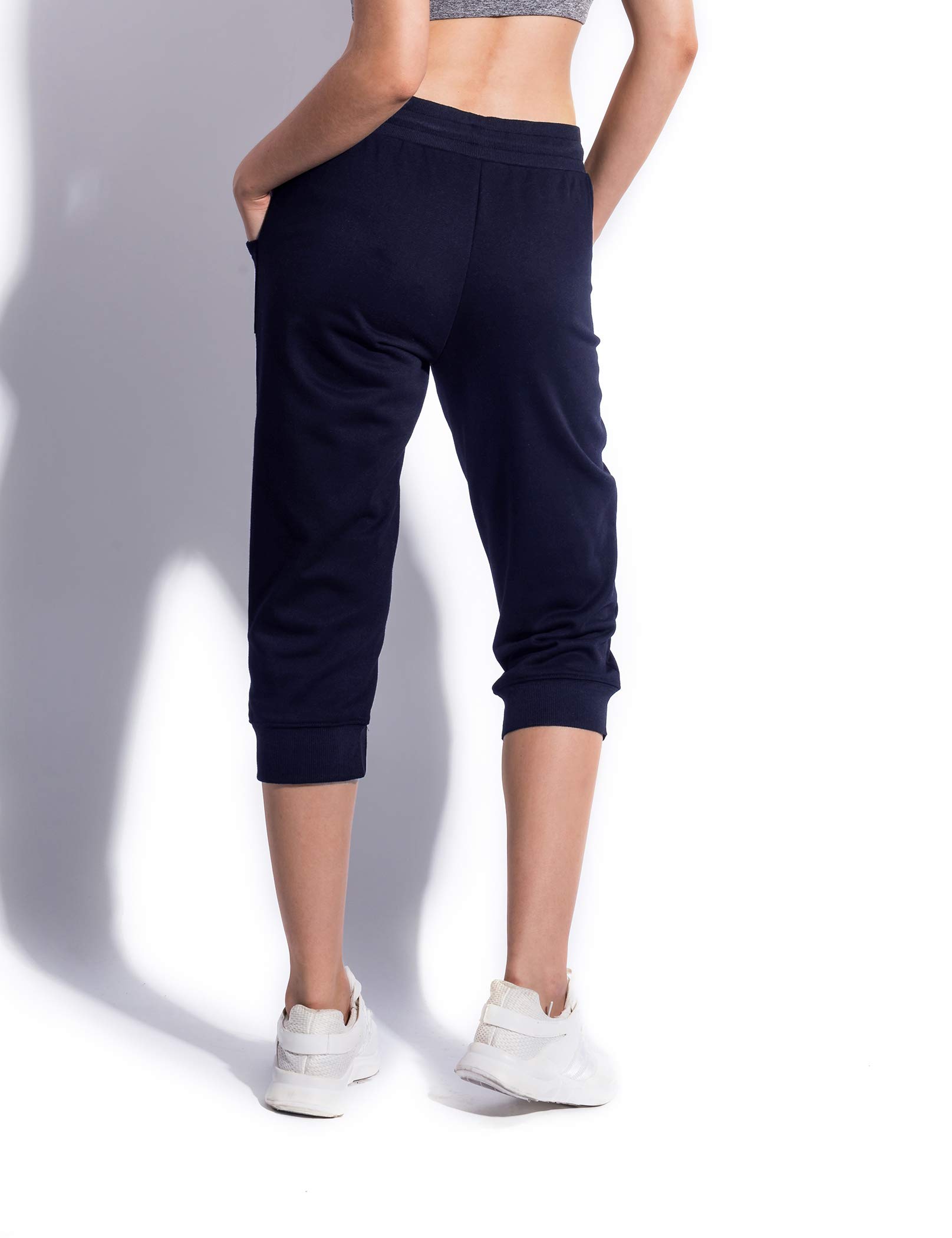 SPECIALMAGIC Women\'s Cotton Jersey Cropped Jogger Sweatpants with Drawstring and Pockets Navy S