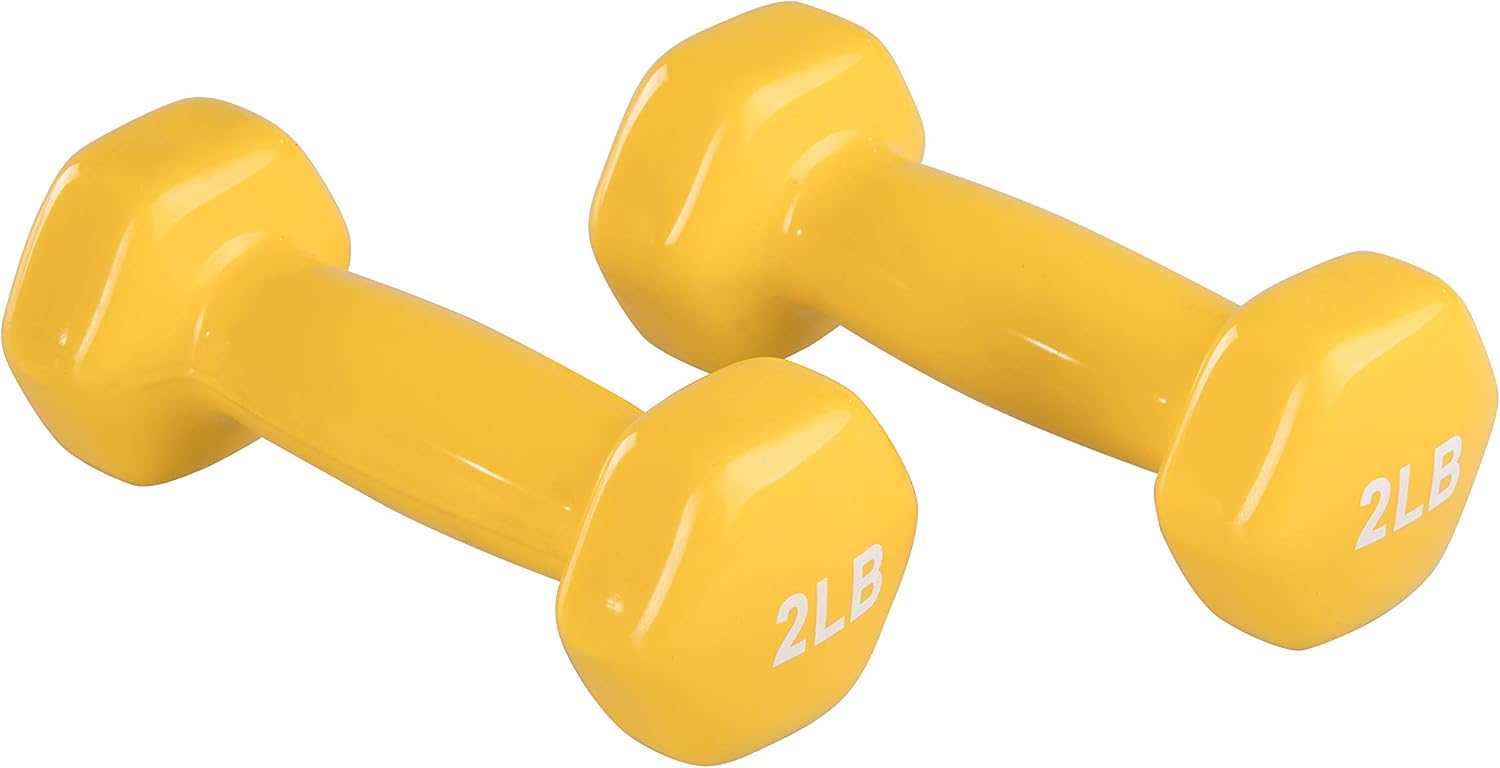 AmazonBasics Vinyl 2 Pound Dumbbells Set of 2, Yellow, Dumbbells