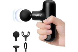 HEYCHY Super Mini Massage Gun Deep Tissue, Handheld Muscle Massager with 4 Heads, Percussion Travel Size Massage Gun for Back Pain Relief, Quiet for Home, Gym, Office, Gift for Men & Women, Black