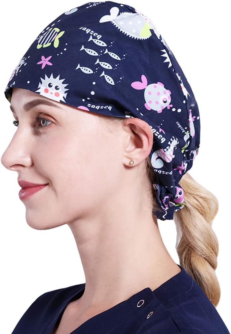 Surrui Scrub Cap Surgical Scrub Cap Medical Doctor Bouffant Turban Cap with Sweatband