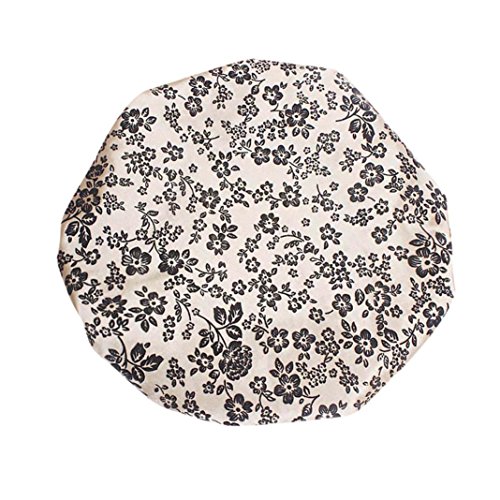 Napoo-Hat Women Satin Floral Print Wide-brimmed Hair Band Sleep Cap Muslim Hat Shower Cap (Beige) - Thumbnail 3