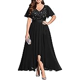 Pinup Fashion Plus Size Formal Dress - Evening Wedding Guest Cocktail Sequin Chiffon Long Dresses with Slit