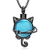 XSMZB Pet Cremation Ashes Jewelry Moonstone Cat Urn Necklace for Ashes for Women Men Lovely Cat Memorial Urn Locket Keepsake Pendant Gift