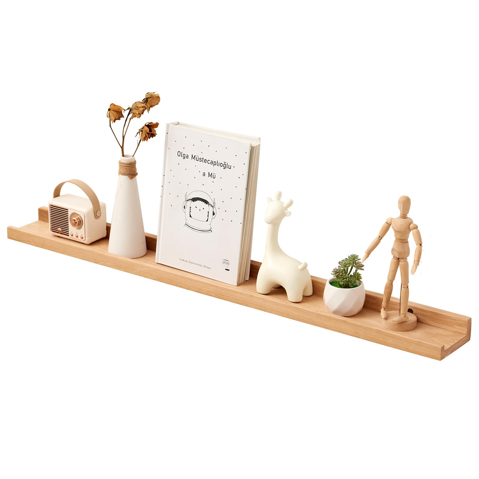 TREOAKWIS Oak Floating Shelf, Wall Mounted Solid Wood Display Picture Ledge Shelf Decor Storage for Nursery Living Room Office Bedroom (Natural, 90cm)