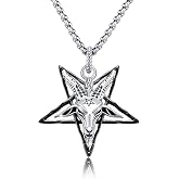 SOESON Sigil of Baphomet Pendant Inverted Pentagram Necklace 925 Sterling Silver Satanic Baphomet Goat Cow Skull Necklace for Men Gift Birthday Jewelry