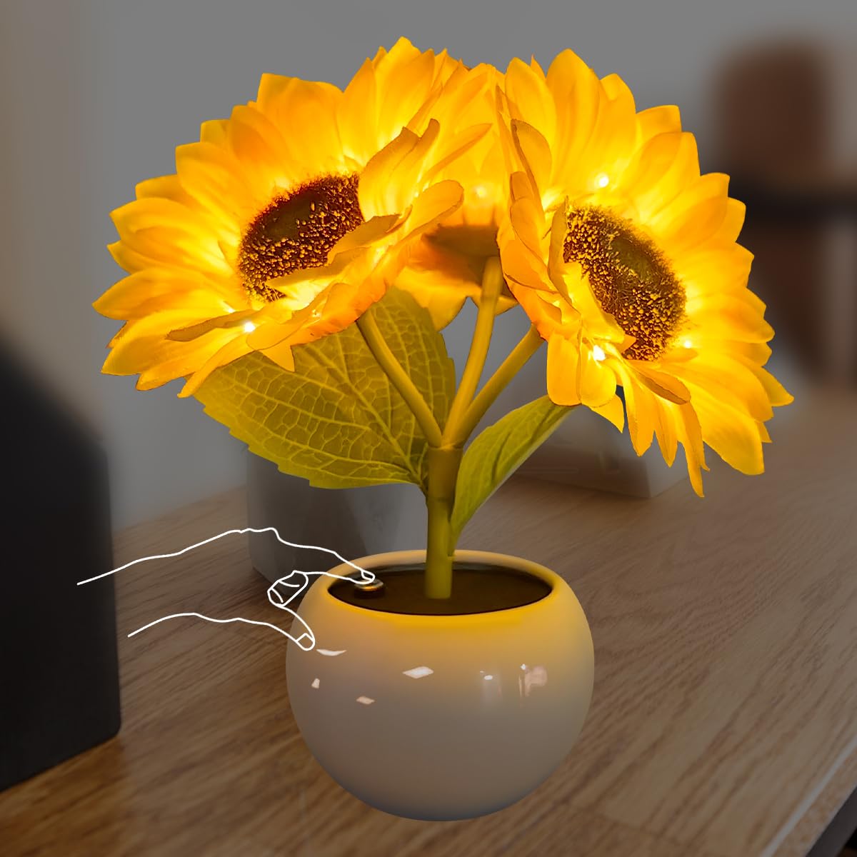 ALEENFOON Sunflower Lamp Table Lamp with Ceramic Vase Simulation Flower Mood Light USB Rechargeable Ornaments for Home Living Room Wedding Desktop Decor