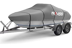 RKV86 Boat Cover 17-19ft Waterproof Boat Covers High Duty 600D Oxford Boat Cover Trailerable Marine Grade Boat Cover Fits Bass Boat,V-Hull,Runabout Gray