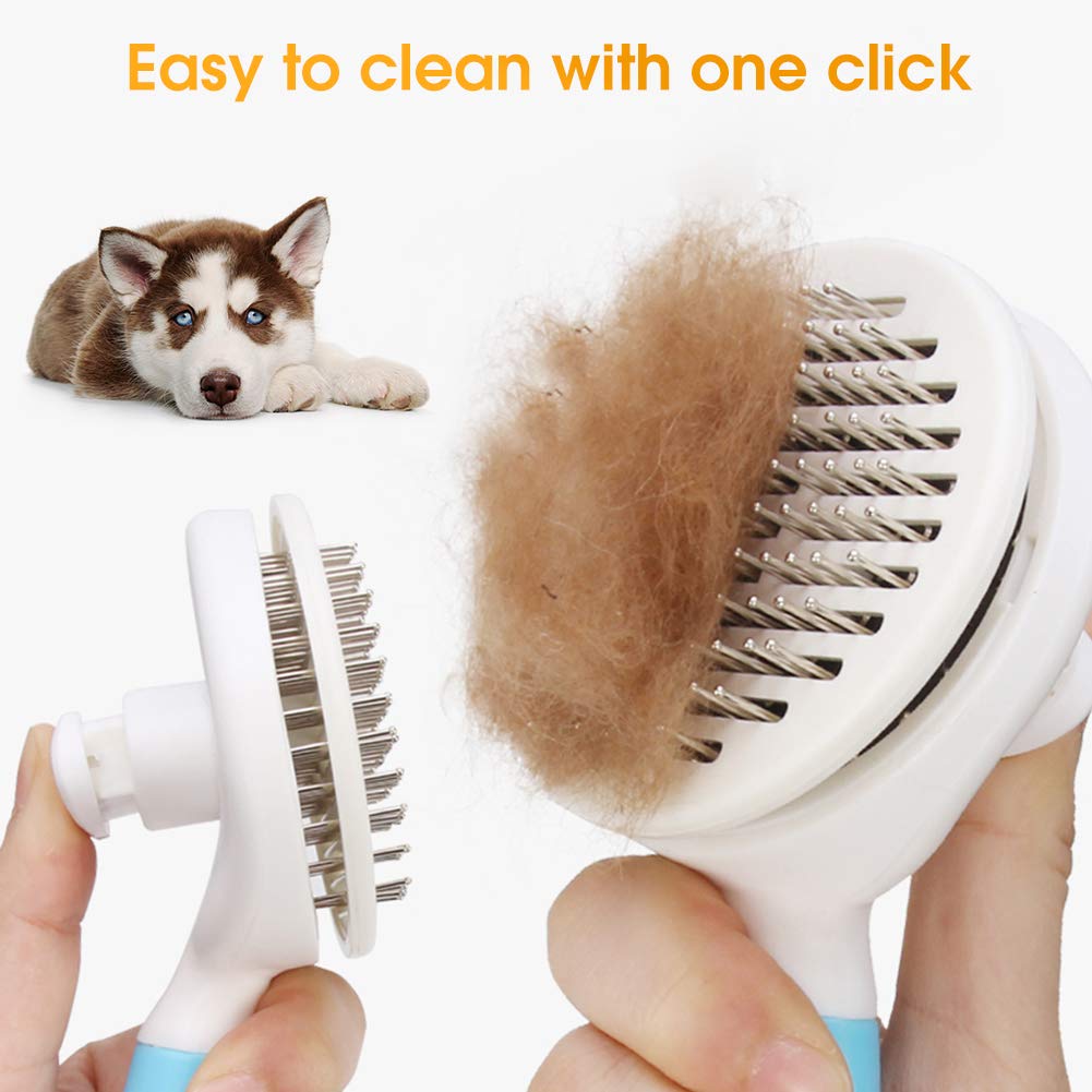 Cat Grooming Dog Brush Pet Brush for Dogs and Cats with Long or Short Hair - Comfortable Self-Cleaning Dog Combs with Rounded Ends Massage Pin Skin-Friendly Dog Shedding Blood Circulation Massage Blue