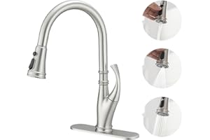 BATHLAVISH Brushed Nickel Kitchen Faucet with Pull Down Sprayer,Commercial Kitchen Faucet,High Arc Modern Kitchen Sink Faucet, 360°Swivel Faucet for Kitchen Sink, Bar, Farmhouse, Laundry