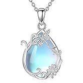 JERWLI Moonstone Dragonfly Necklace 925 Sterling Silver Teardrop Moonstone Pendant Jewelry Gifts for Women