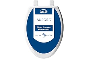Bemis Aurora Slow Close Toilet Seat, Easy Clean Hinges and Adjustable Perfect Fit Plastic Seat, Made in USA, Elongated, White