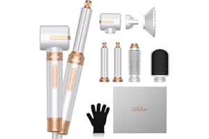 UKLISS Hair Dryer Brush 7 in 1，110000 RPM Hair Dryer with Diffuser for Curly & Twisted Hair Professional Ionic Brush Blow Dryer for Salon-Quality Styling, White Gold