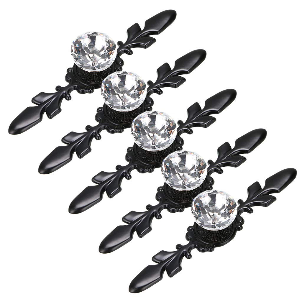 Photo 1 of Sumnacon 5 Pcs 4.7" Drawer Dresser Knobs Pull Handles - Crystal Glass Diamond Decorative Knobs with Plate, Cabinet Cupboard Door Knobs with Screws for Kitchen Bathroom Office Decoration, Black