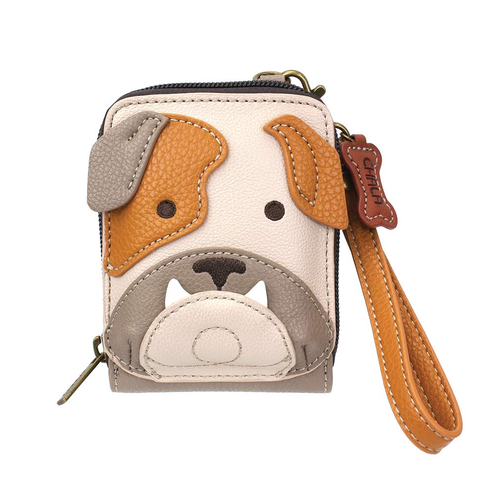 CHALA RFID Cute-C Credit Card Holder Wallet Wristlet - Women Faux Leather Cute-C with Strap, Bulldog, One Size