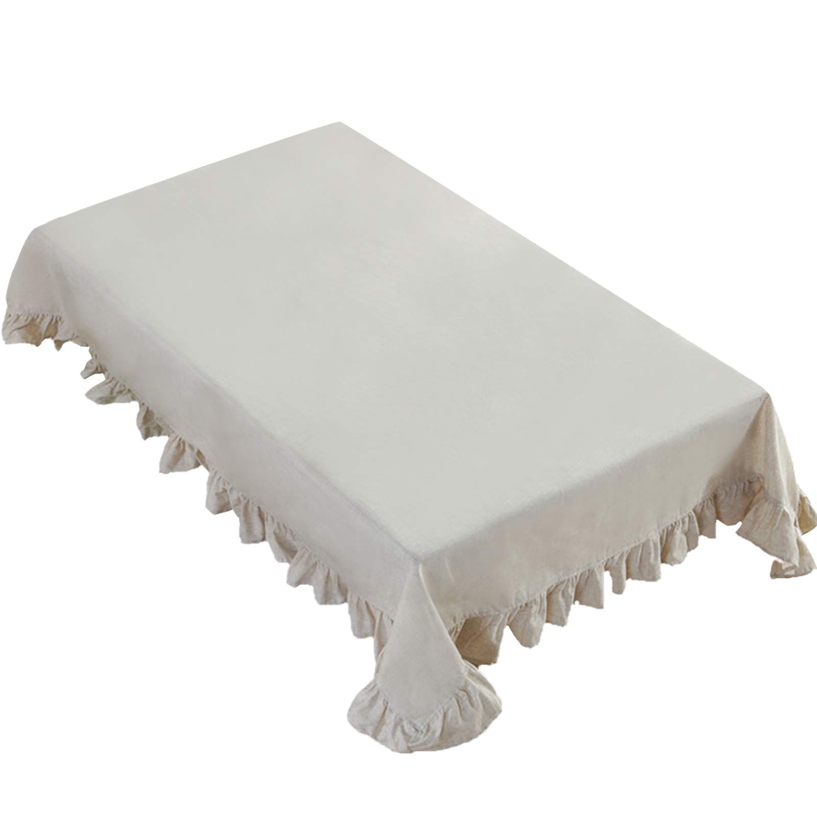 rismart Ruffle Square Linen Table Cloth Cover Tablecloth for Tabletop Desk Adornment Beige 120 x 120 cm