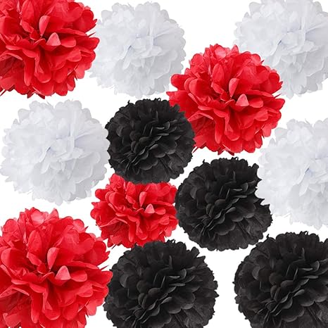 Amazon Com 12pcs White Black Red Mixed Color Tissue Paper Pom