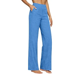 HYYGOCCTV Women's Loose Fit High Waist Wide Leg Pants with Side Buttons Casual Daily Wear Straight Leg Trousers
