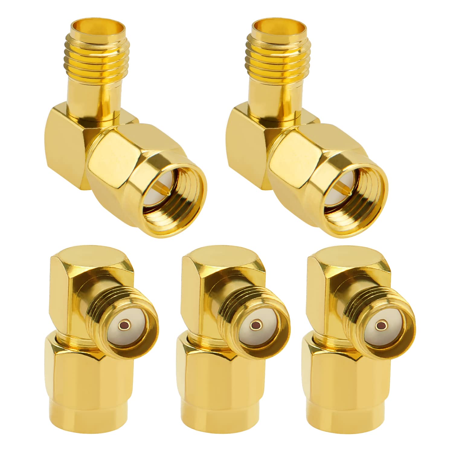 5 PCS SMA Male to SMA Female Right Angle Adaptor, KUOQIY SMA Coaxial Coax Adapter Connector, for WiFi Antenna, FPV, Goggles, Router