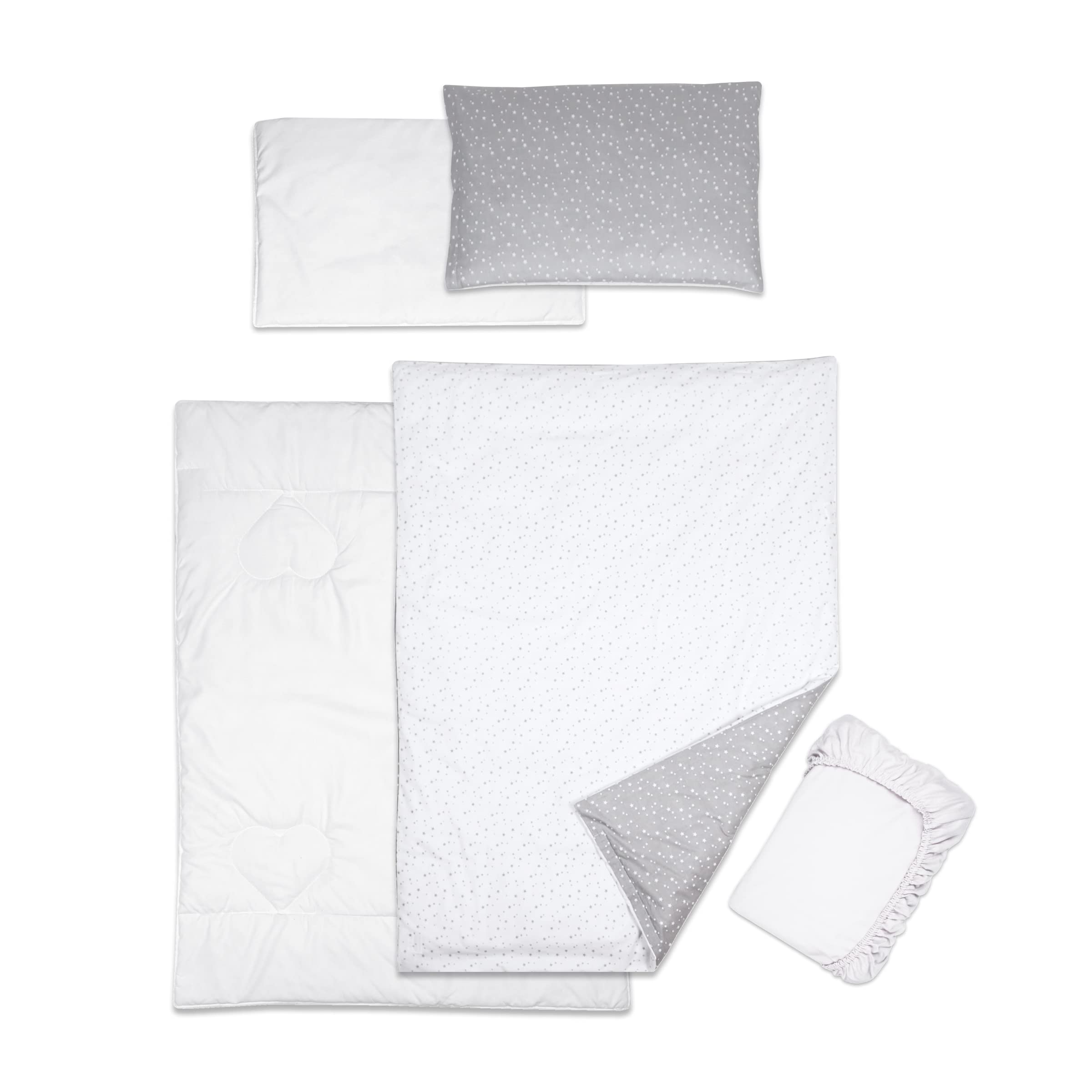 Baby Comfort 5 Piece Toddler Bedding Duvet Pillow with Covers & Jersey Sheet fits 120x60cm Cot Bed 12M+ (Small Stars)