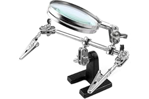Helping Hands Magnifier Stand with Dual Alligator Clips Adjustable – FEITA 5X Magnifying Glass Perfect for Soldering, Crafting, Hobby, Micro Objects
