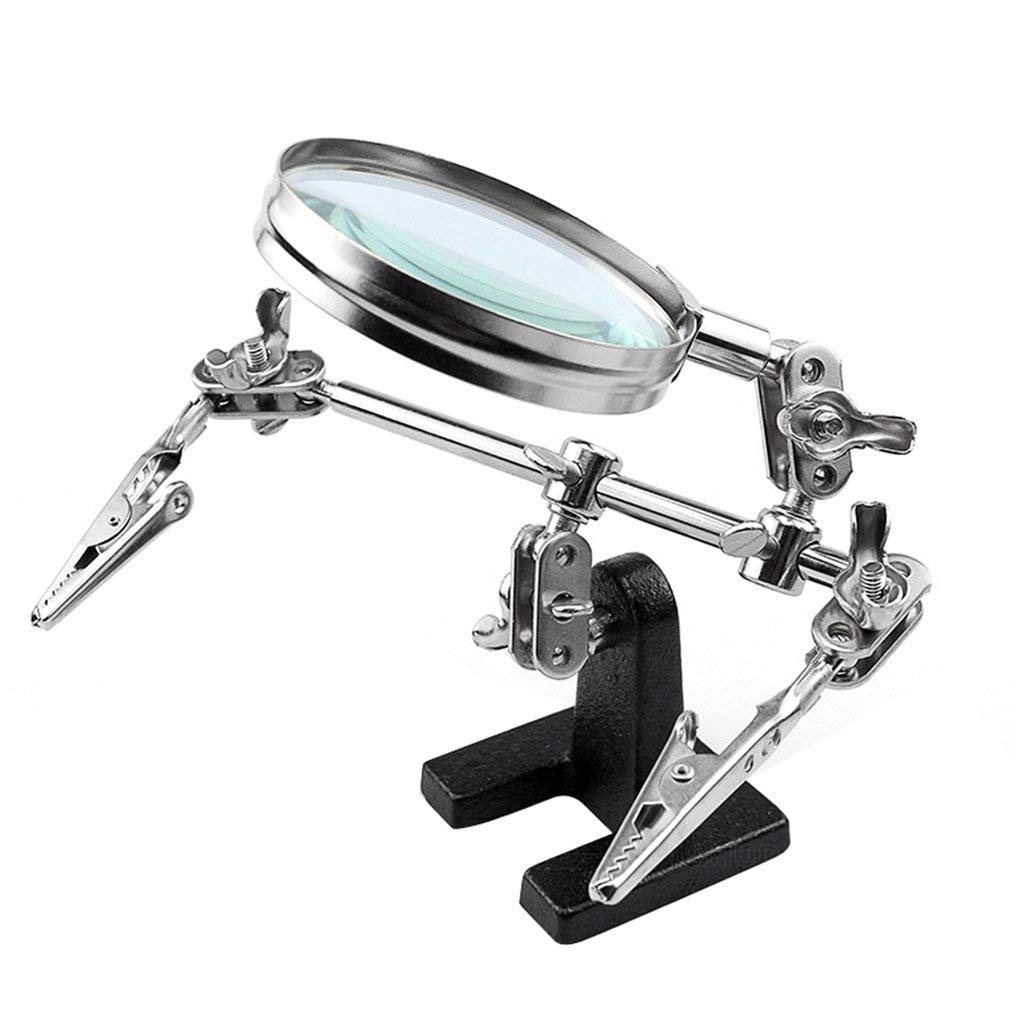 Helping Hands Magnifier Stand with Dual Alligator Clips Adjustable – FEITA 5x Magnifying Glass Perfect for Soldering, Crafting, Hobby, Micro Objects