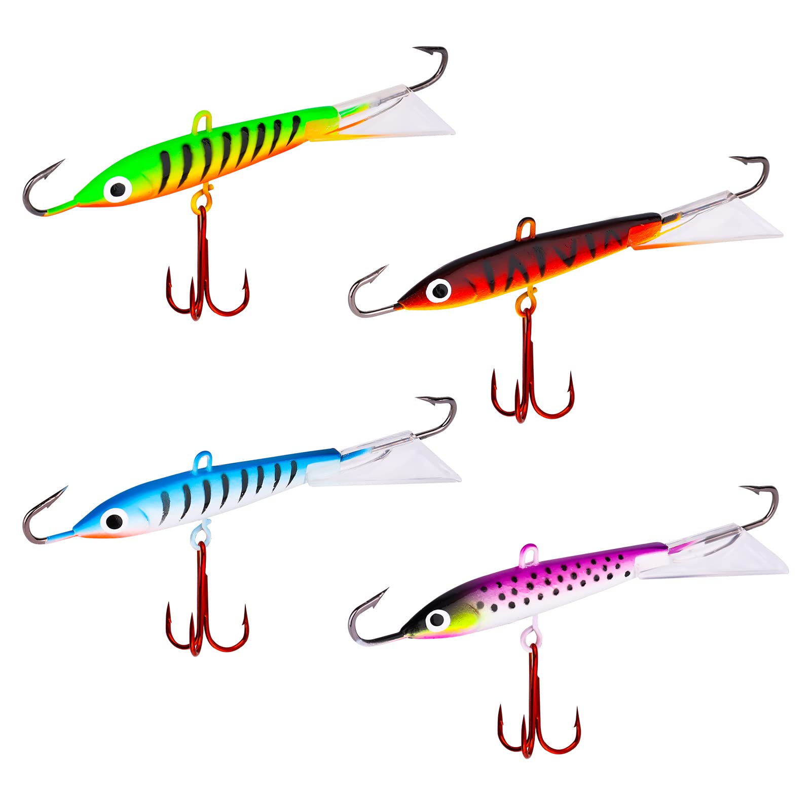 KINBOM 4pcs Fishing Lures Jigs with 3 Sharp Hooks Lifelike Winter Fishing Baits Ice Jigging Lures for Crappie Bluegill Bass Walleye