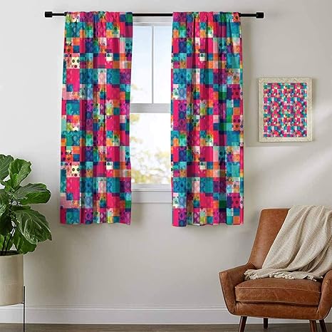 Amazon Mozenou 幾何学模様 カーテン 部屋を暗くする 東洋の花模様 抽象的な幾何学的形状 東洋のアジア文化 カーテンキッチン ダークブルークリーム W72 X L63 カーテン オンライン通販