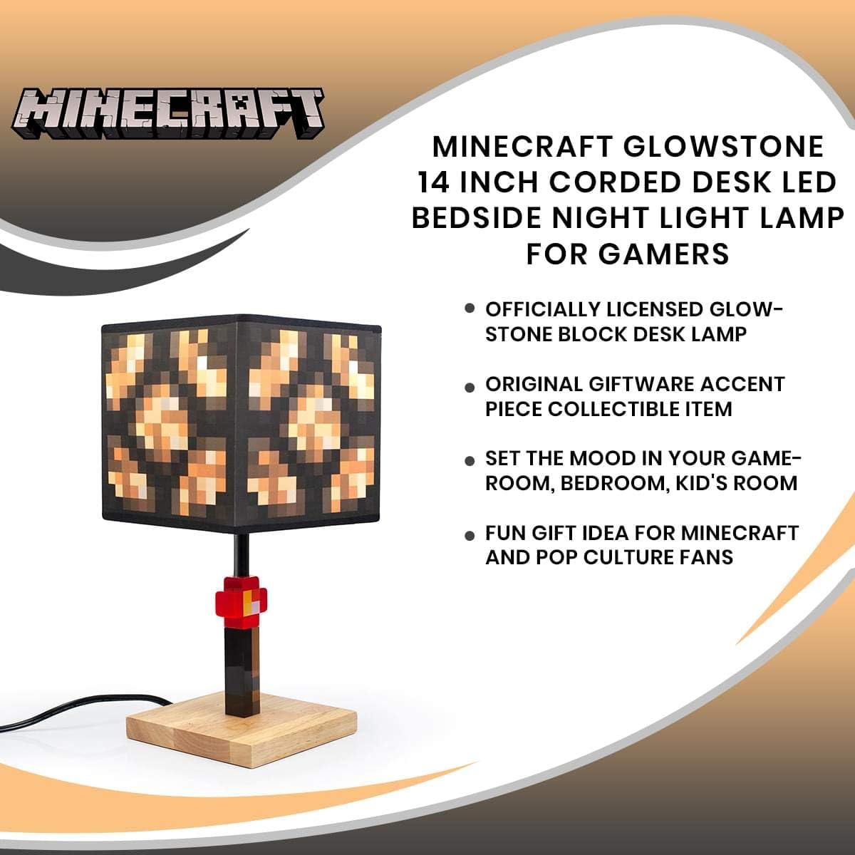 Minecraft Glowstone 14 Inch Corded Desk Led Bedside Night Light Lamp For Gamers Amazon Es Juguetes Y Juegos