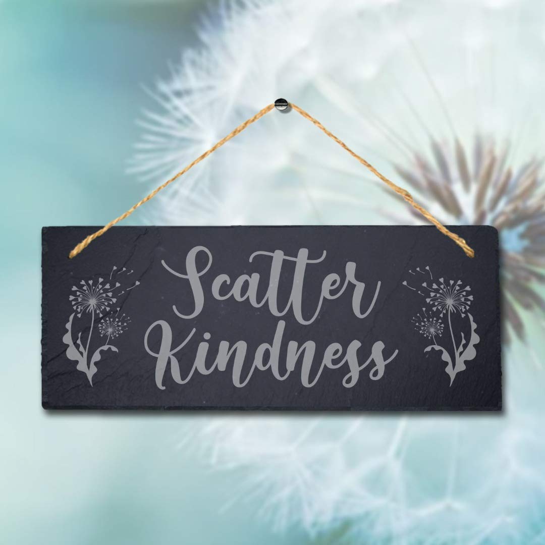 Stukk Scatter Kindness Laser Hanging Home Motivational Sign, Natural Engraved Slate Stone Plaque, 30x12cm