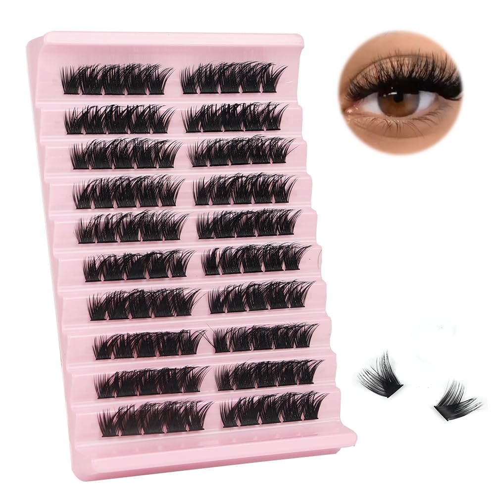 FANDIQ Cluster Lashes,100pcs DIY Eyelash Extension D Curl Volume Individual Clusters 8-16MM Mixed Reusable Russian Cluster Eyelash Extensions at Home(D10)