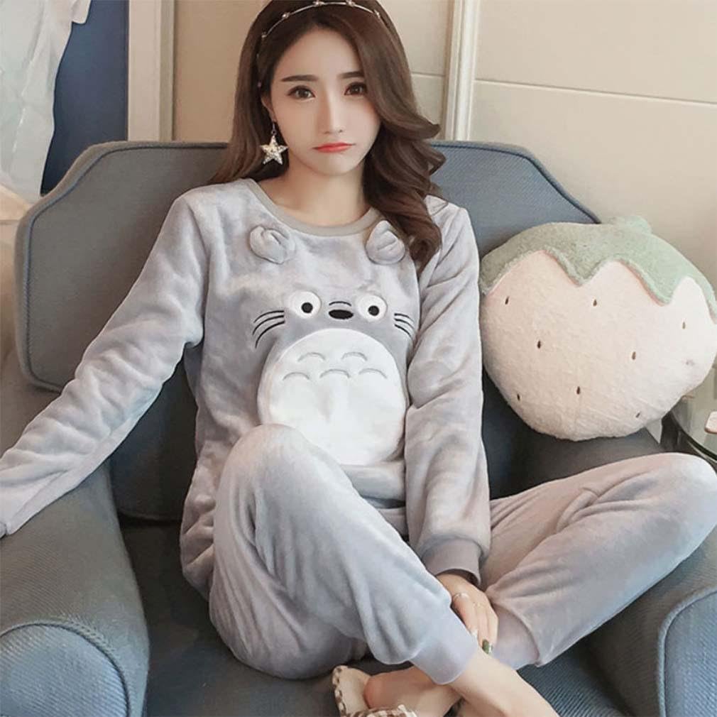 Women 's Pajamas Autumn and Winter Thick Cute Flannel Home Clothing Suit Warm , xxl , A