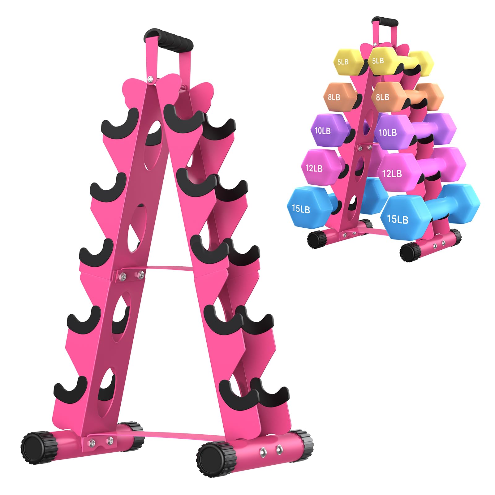 Photo 1 of AmazeFan 5 Tier Dumbbell Rack Stand Only, A-Frame Design Weight Rack with Handle, Weights Metal Strength Training Dumbbells Storage Rack for Home Gym Space Saver (Dumbells not Included)