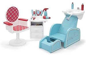 Playtime by Eimmie 18 Inch Doll Furniture Salon & Nail Set – Wooden Playset with Hair Styling Accessories, Fits American, Generation, My Life & Similar 14”-18” Dolls