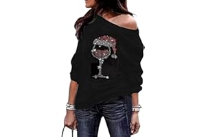 Roshop Christmas Sweatshirt Womens Off Shoulder Themed Holiday Costume Long Sleeve Sweatshirts