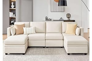 Weture Modular Sectional Sofa with Storage, U Shaped Sectional Couch for Living Room, Convertible Modular Sofa Couch with Ottomans, High Supportive & Soft Sponge, 6 Seat, Beige
