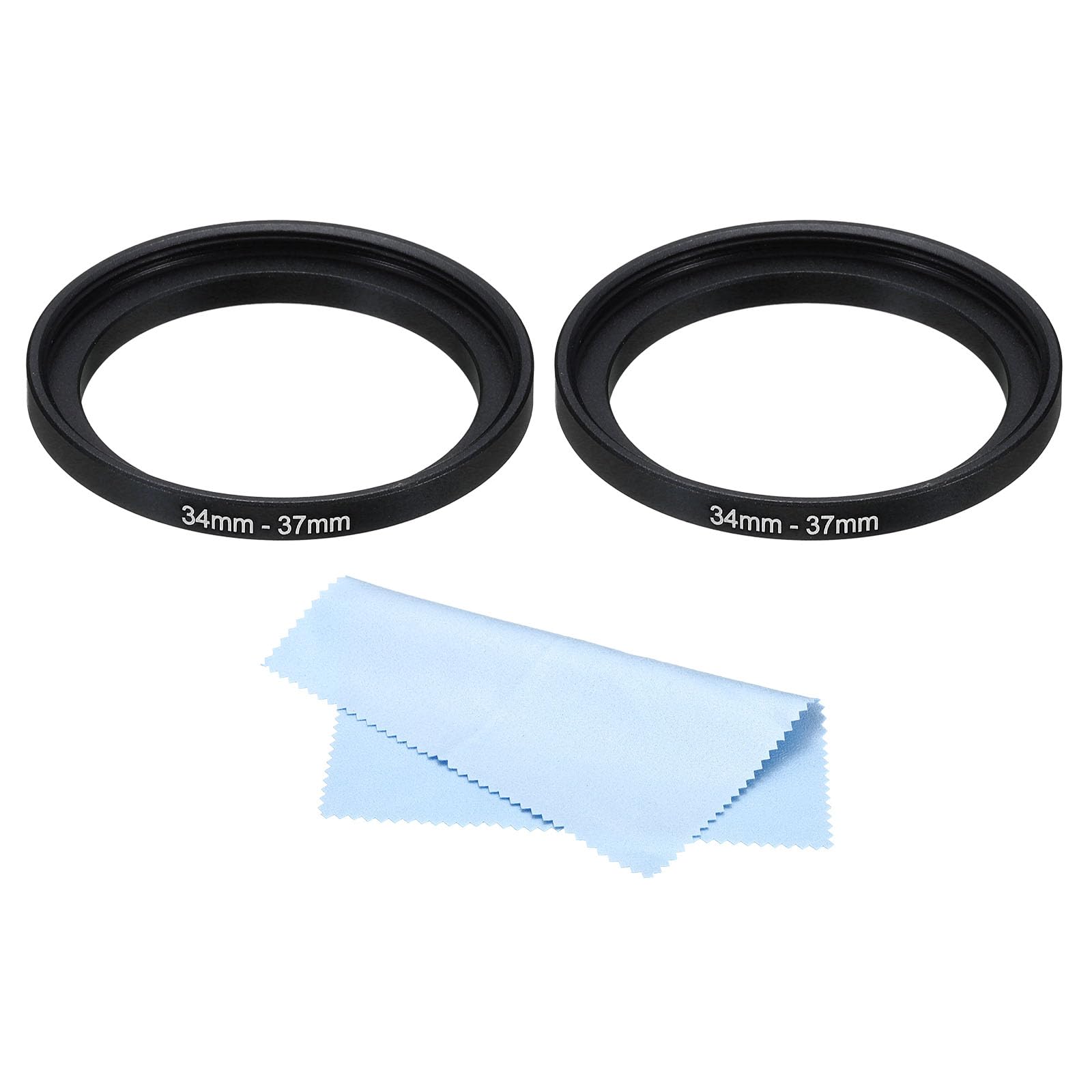 PATIKIL 34mm-37mm Metal Step Up Ring with Cleaning Cloth, 2 Pack Camera Lens Filter Adapter Ring Aluminum Filter Adapter Ring for Camera Lenses Hood, Black
