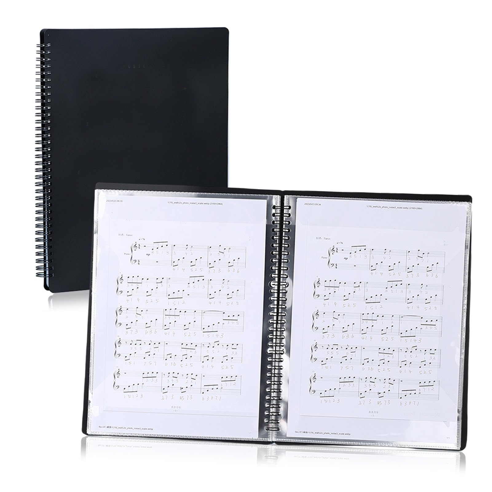 Lifup Sheet Music Folder, Dual Use Music Holder, Store Inside 40 Protective Sleeves or Write on Exposed Pages Outside Sleeves, Spiral Binder Organizer, Sheet Music Storage Black 9 x 12 Inches