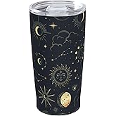 Fenmshairy Sun and Moon Goth Stainless Steel Tumbler 20 Oz, Magic Eyes Astrolabe Thermal Vacuum Insulated Travel Mug with Lid - Holiday, Birthday & Christmas Gift for Men, Women, Friend, Sister, BFF