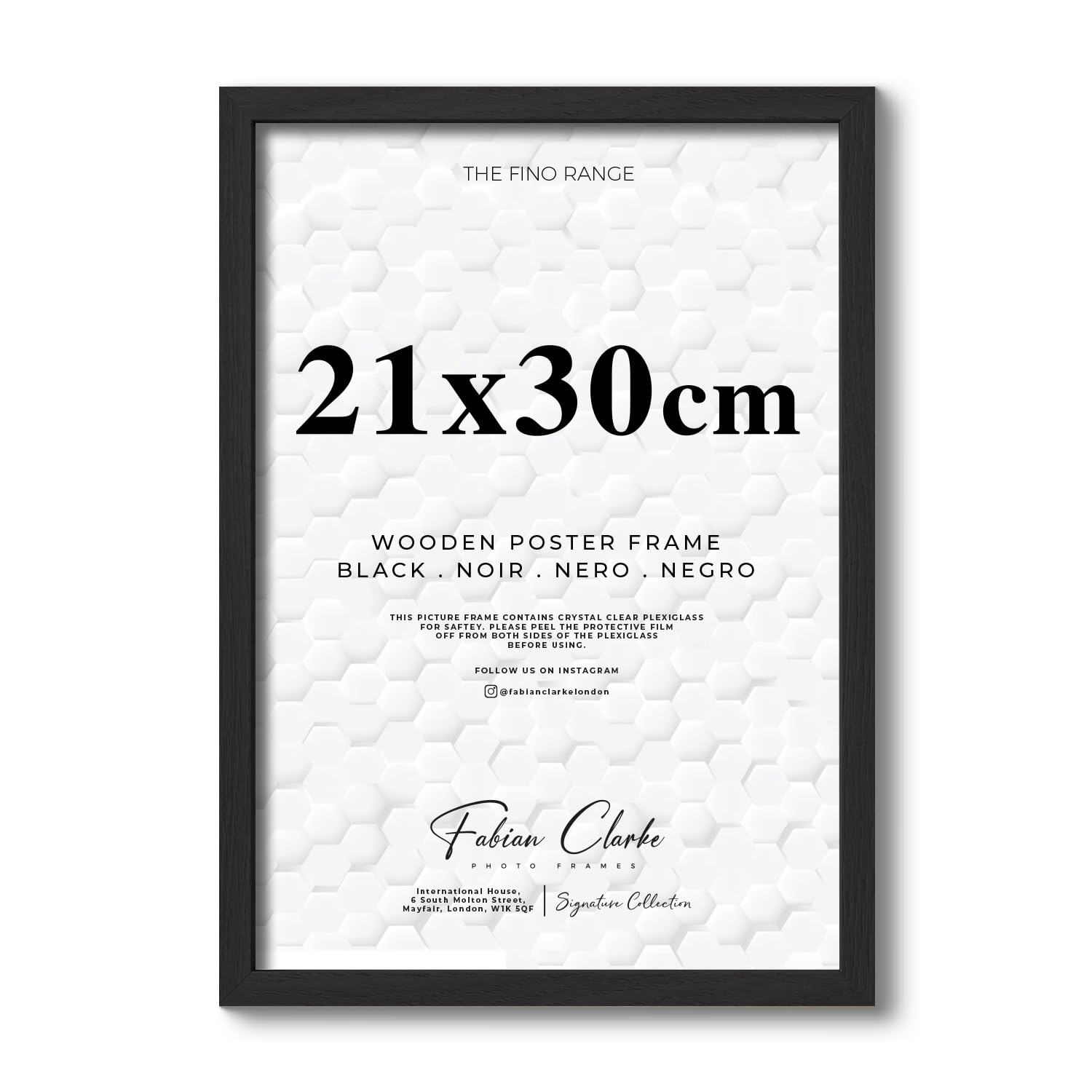 Fabian Clarke London® 21x30cm Modern Black Wooden Picture Photo Frame A4 Photo Frame Ideal for Prints and Posters Hang Portrait or Landscape