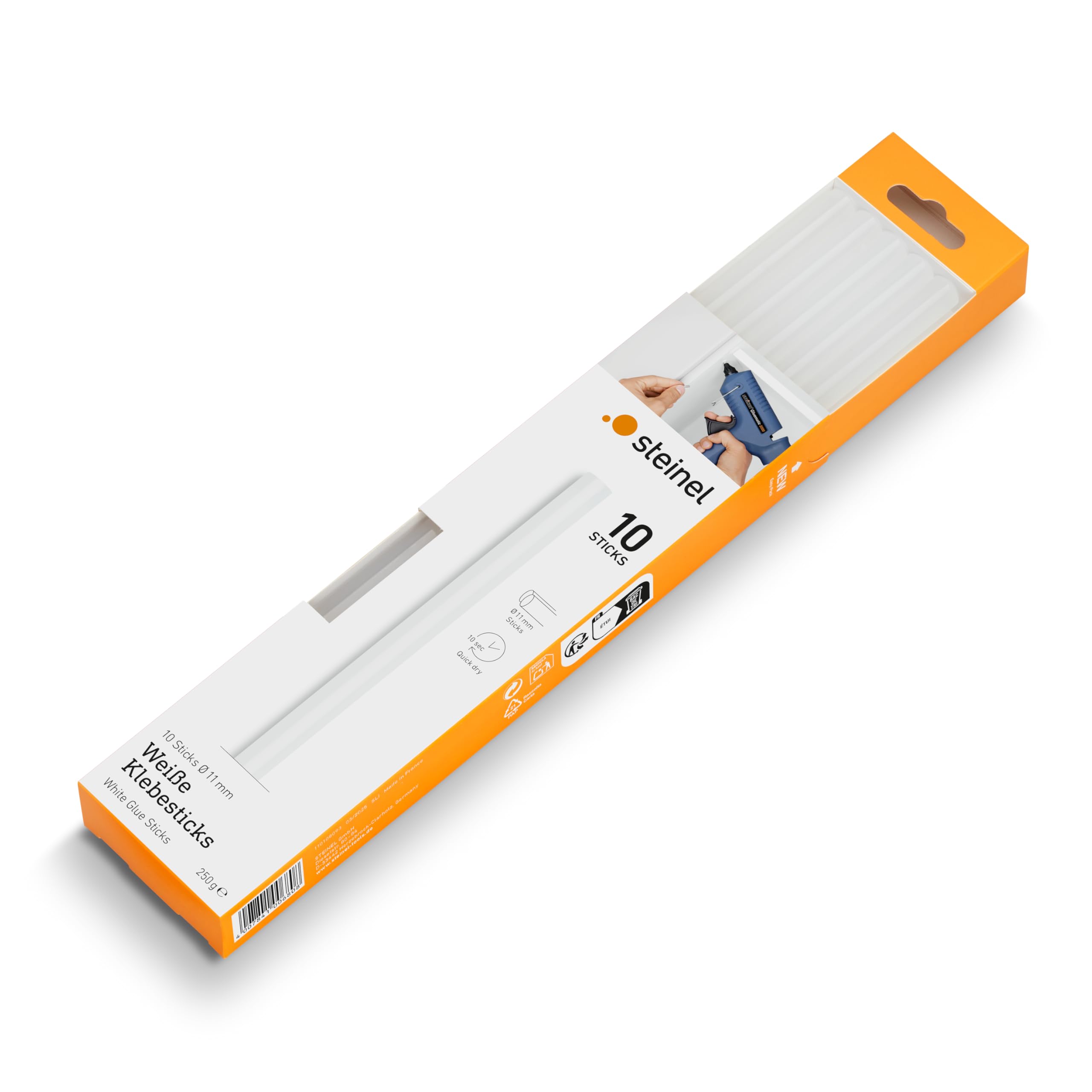 Steinel Hot Glue Cartridges for Gluematic 3002 and Gluefix, White, 250 mm Long, 11 mm Diameter, Pack of 10