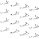 Hoeudjo Nose Studs Surgical Steel Cubic Zirconia Nose Rings Piercing Kit for Women Men Screw & Bone & L Shaped Nostril Rings Jewelry 20 Gauge 16 Pieces