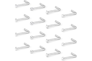 Hoeudjo 16Pcs Nose Rings 18G Nose Studs Surgical Steel 1.5MM Clear Crystal Nostril Ring Body Piercing Jewelry for Women Men